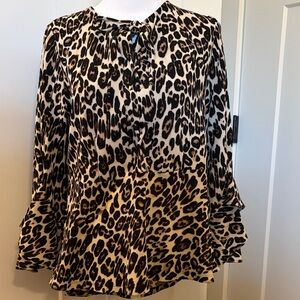 Chicos Womens Leopard Print Lace Up Blouse Size 8 Animal Print Chic